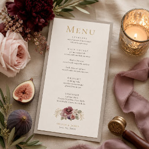 Pflaume & Olive Botanisches Hochzeitsmenü Menükarte