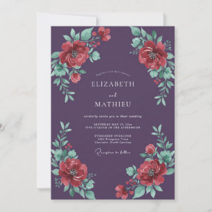 Pflaume Rote Rose Hochzeit Einladung