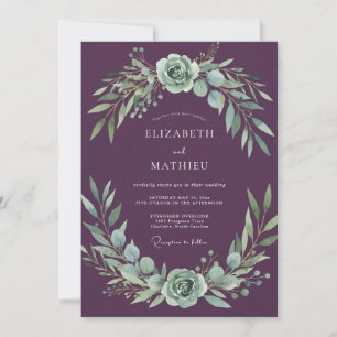Pflaume-Salbei-Blumen-Aquarell-Hochzeit Einladung