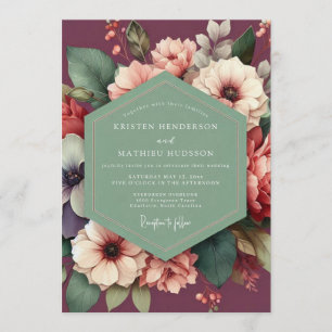 Pflaume Salbei Florale Hochzeit Einladung