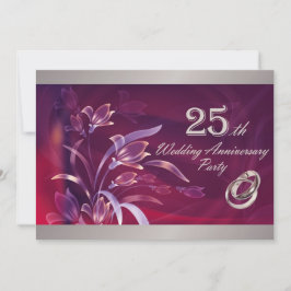 Pflaume | Silver Floral 25. Hochzeitstag Einladung