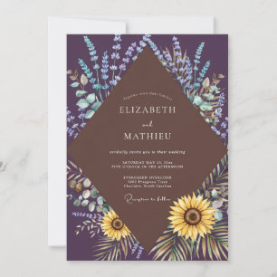 Pflaume Sonnenblume Lavendel Eukalyptus Hochzeit Einladung