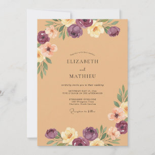 Pflaume-Tan-Ranunculus-Eukalyptus-Hochzeit Einladung