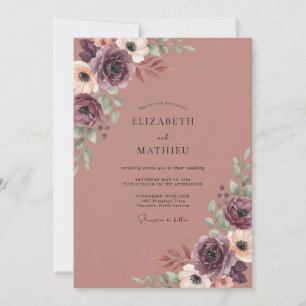 Pflaume Terrakotta Ranunculus Salbei Hochzeit Einladung