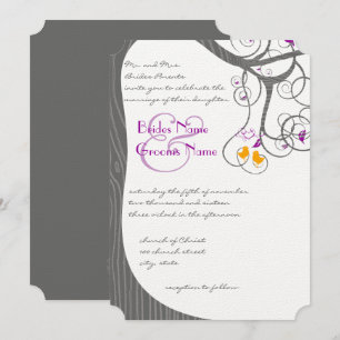 Pflaume Tree Wood Grain Love Birds Hochzeitseinlad Einladung