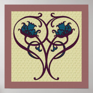 Pflaume Und Blaues Florales Kunstdesign  Poster