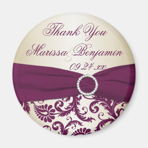 Pflaume und Champagner Damast Hochzeitsgunst Magne Magnet