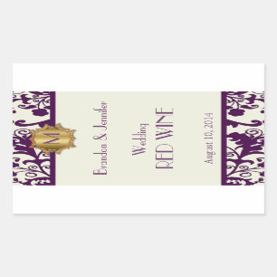 Pflaume und Creme Monogram Hochzeitwein Rechteckiger Aufkleber