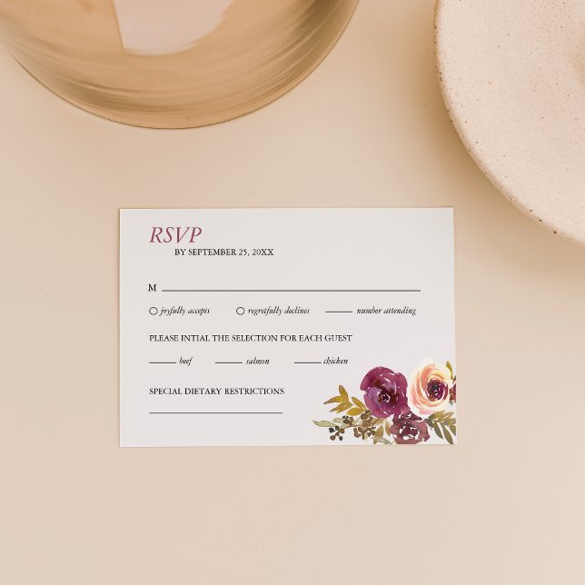 Pflaume- und Gelbrosenwasser-Hochzeit RSVP Karte (Von Creator hochgeladen)