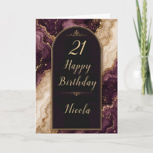 Pflaume und Gold 21. Geburtstag Karte