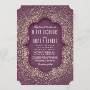 Pflaume und Gold Glitzer Vintage Wedding Einladung