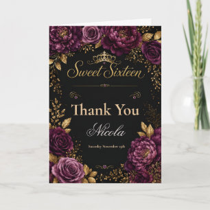 Pflaume und Gold Sweet Sixteen Dankeskarte