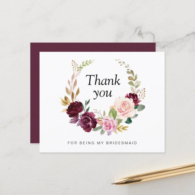Pflaume und lila florale Bridesmaid Danke, Karte (Vorderseite/Rückseite Beispiel)