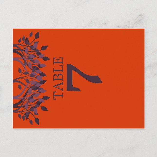 Pflaume und Orange-Blätter Tischnummer Karten 7 (Vorderseite)