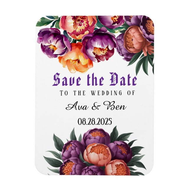 Pflaume und Orangenpfeife Save the Date Magnet (Vertikal)