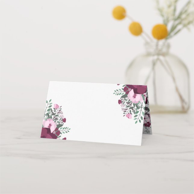 Pflaume und Pale Pink Rose Bouquet Platzkarte (Vorderseite)