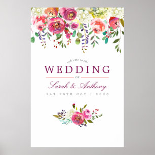 Pflaume und Pfirsich Aquarell Florale Hochzeitsbeg Poster