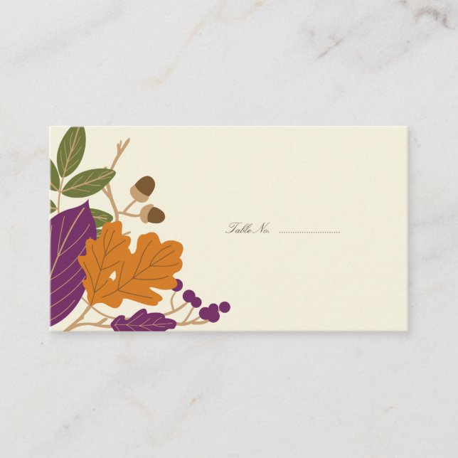 Pflaume und Pumpkin Hochzeit im Herbst Gast Table  Platzkarte (Vorderseite)