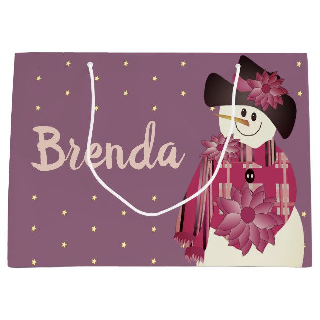Pflaume und rosa Schneemann Große Geschenktüte (Vorderseite)