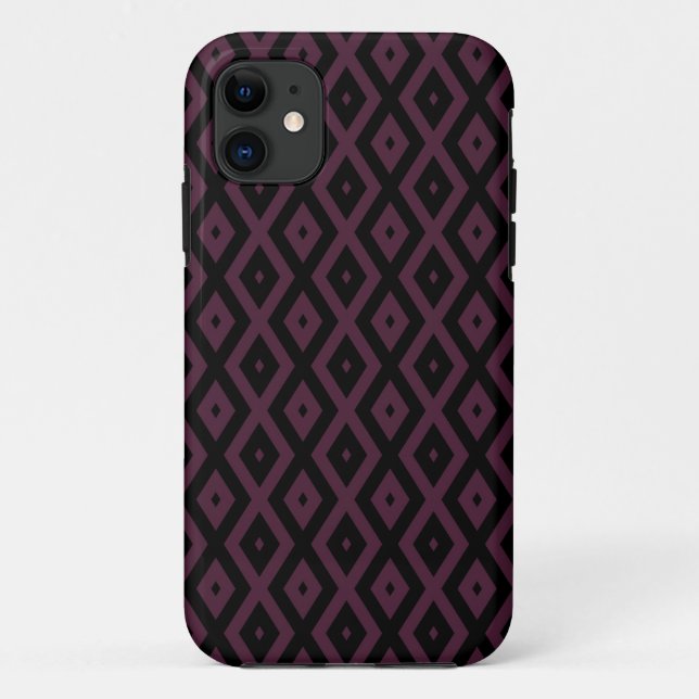Pflaume und schwarze Diamantmuster Case-Mate iPhone Hülle (Rückseite)