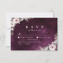 Pflaume und staubige rosa boho blumenreiche Hochze RSVP Karte
