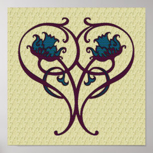 Pflaume und Verzierte Blumenmuster Art Poster