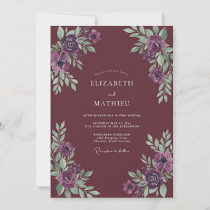 Pflaumen-Amethyst-Blatt-Hochzeit Einladung
