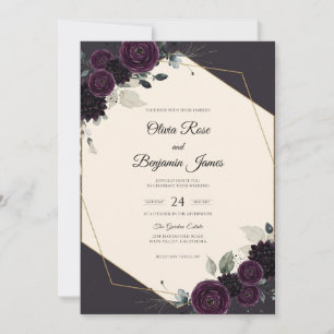 Pflaumen-Amethyst-Blüten-Hochzeit Einladung