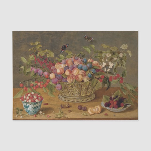 Pflaumen, Aprikosen, Kirschen und Johannisbeeren i Seidenpapier (Vorderseite)