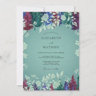 Pflaumen-Aqua-Wildblumen-Hochzeit Einladung