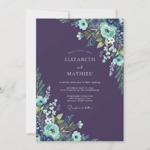 Pflaumen-Aquamarin-Ranunculus-Eukalyptus-Hochzeit Einladung