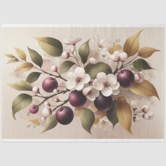 Pflaumen, Blüten, Dekopulationspapier Seidenpapier (Vorderseite)