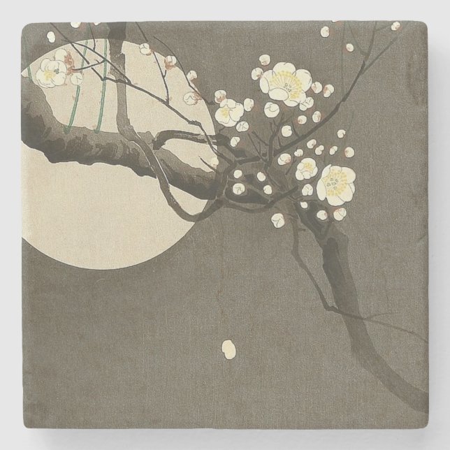 Pflaumen-Blüten nachts durch Ohara Koson elegant Steinuntersetzer (Vorderseite)