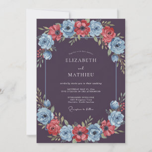 Pflaumen Burgunder Blau Florale Hochzeit Einladung