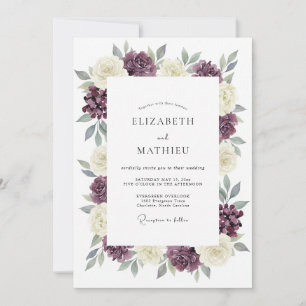 Pflaumen-Creme-Botanische-Bloom-Hochzeit Einladung