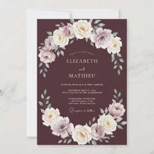 Pflaumen-Creme-Ranunculus-Eukalyptus-Hochzeit Einladung