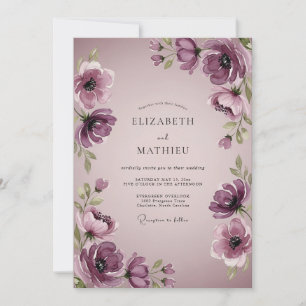 Pflaumen-Elegante Aquarell-Hochzeit Einladung