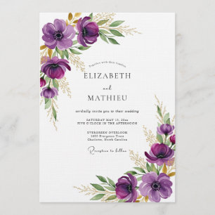 Pflaumen-Ethereal-Flora-Hochzeit Einladung