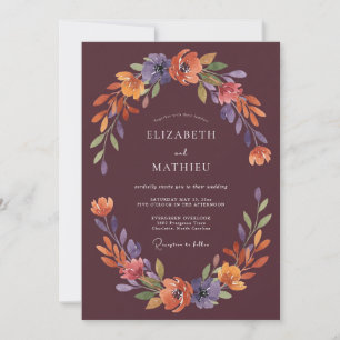 Pflaumen-Etherische-Flourish-Hochzeit Einladung