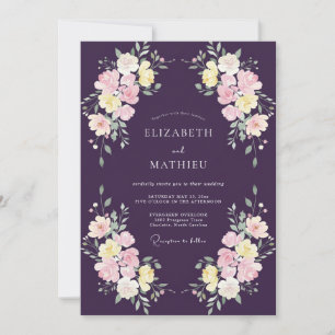 Pflaumen-Gelbe Wildblumen-Hochzeit Einladung