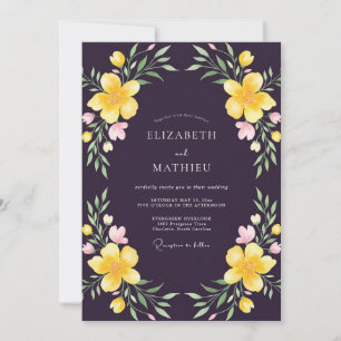 Pflaumen-Gold-Wildblumen-Hochzeit Einladung