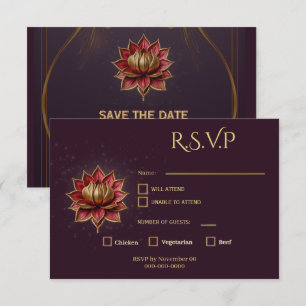 Pflaumen-Gotisch Save-the-Date Eleganter Goldener  RSVP Karte