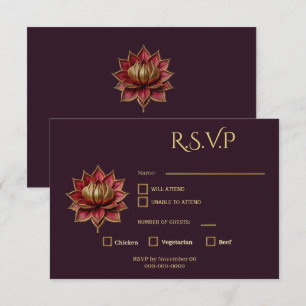 Pflaumen-Gotische Antwortkarte Lotusblume RSVP Karte