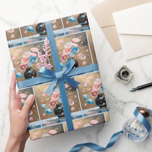 Pflaumen in schwarzer Vase Geschenkpapier (Schenken)