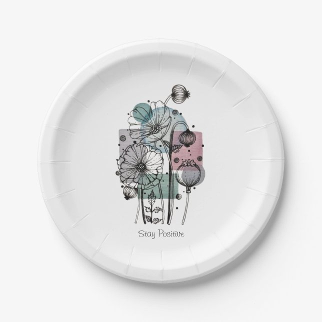 Pflaumen in Tinte und Wasserfarbe Pappteller (Vorderseite)