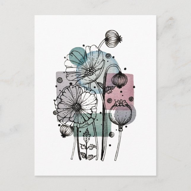 Pflaumen in Tinte und Wasserfarbe Postkarte (Vorderseite)