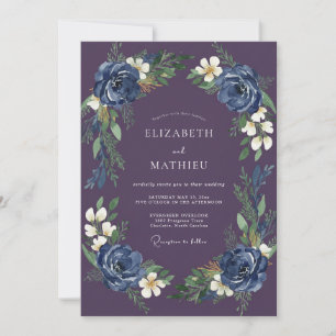 Pflaumen-Indigo-Kranz-Hochzeit Einladung