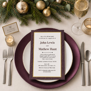 Pflaumen-Kunstleder & Gold-Verlobungsdinnerparty Einladung
