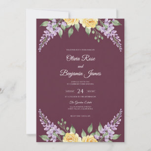 Pflaumen-Lavendel-Blüten-Hochzeit Einladung