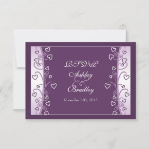 Pflaumen-Lavendel-Lila-Herzen-Hochzeits-RSVP-Karte RSVP Karte